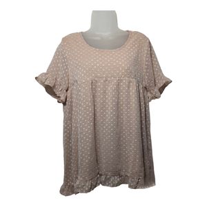 PatPat Women's Size M Cute Babydoll Swiss Dot Ruffled Hem/Sleeve Girly Top